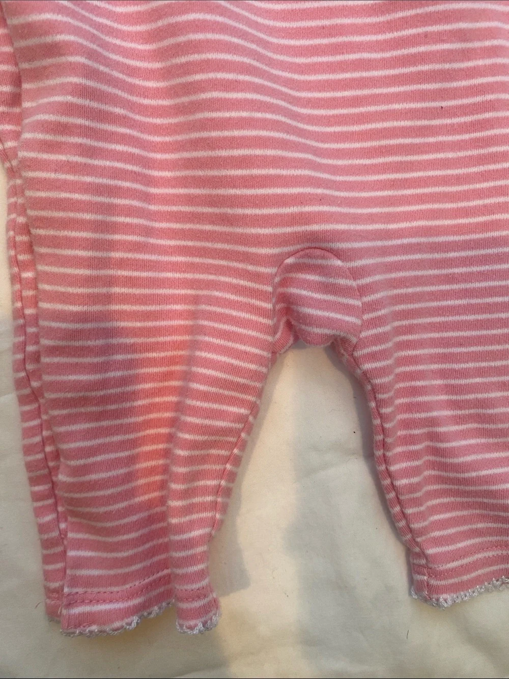 Ralph Lauren Pink & White Striped Lace-Collar Baby Footie